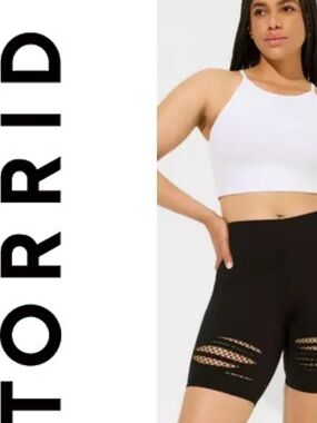 TORRID 9 Inch Signature Waist Slashed Fishnet Bike Shorts Black Size 1